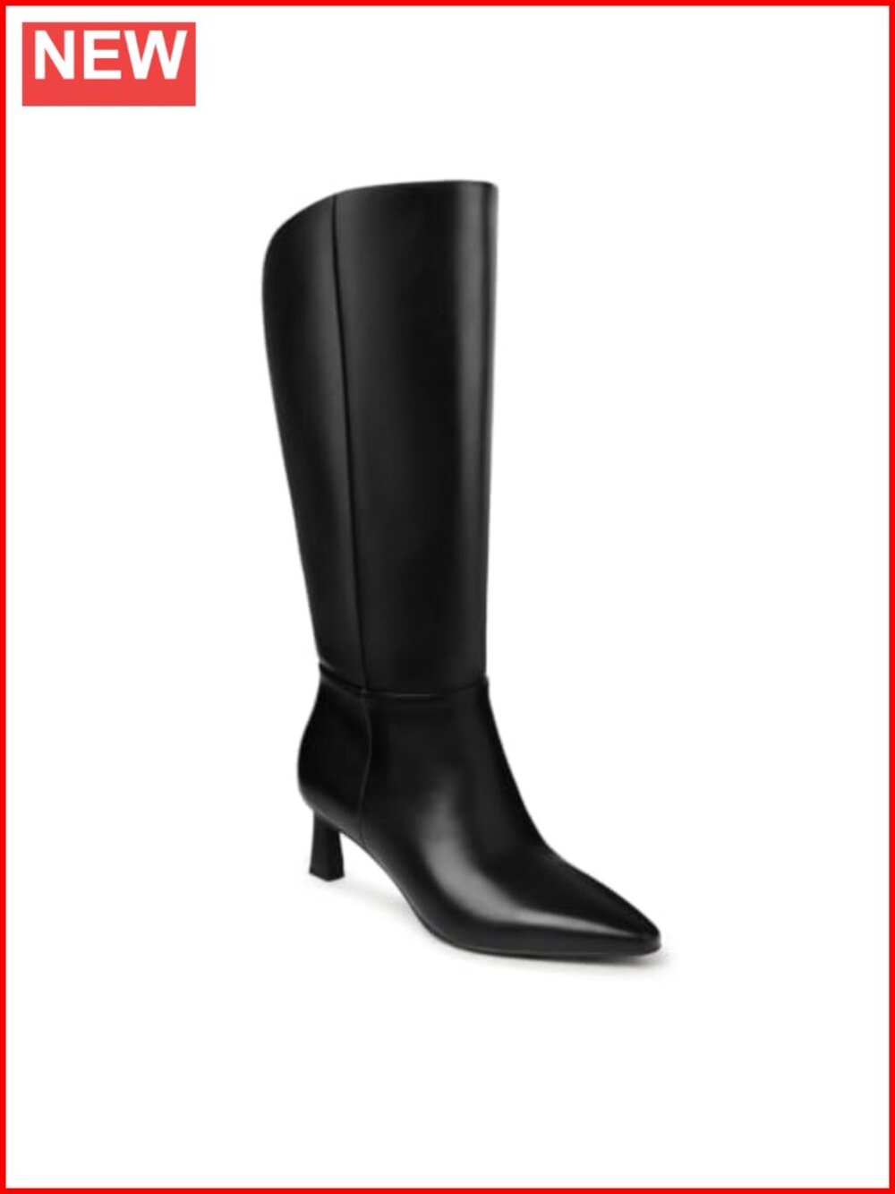 Wide Calf Knee High Boots Kitten Heel Pointed Toe Side Zip Dress Boots